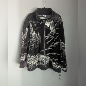 Vintage art unlimited wolf theme fleece full zip up size XL 27x35x30